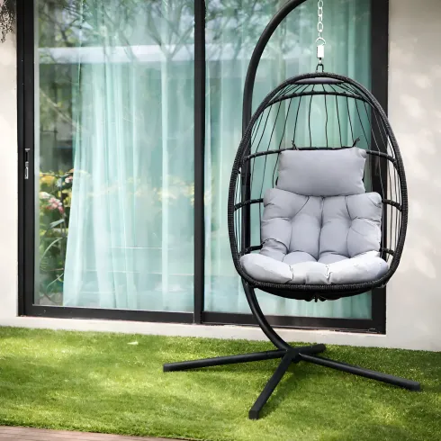 Poltrona Sospesa da Giardino Rattan 74x64x106 cm Struttura Acciaio Nero