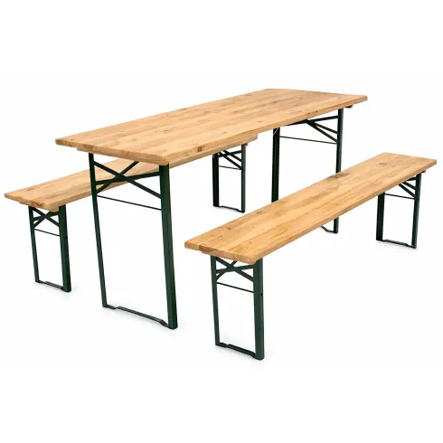 Set Birreria Tavolo 70x220 da Esterno in Legno con 2 Panche Pieghevole