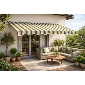 Tenda da Sole Eco 400x300 Rigata Verde Bianco Barra Quadra Estensibile 2