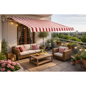 Tenda da Sole 200x150 Rigata Bordeaux Crema Barra Quadra Balcone 2