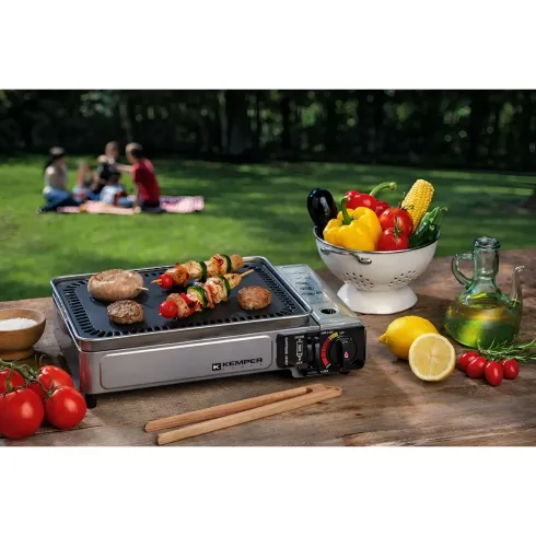 Barbecue a Gas Portatile da Campeggio Piastra con Griglia in Alluminio