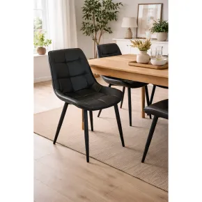 Sedia Imbottita Sala da Pranzo in Ecopelle Nero Moderna Gambe Metallo 2