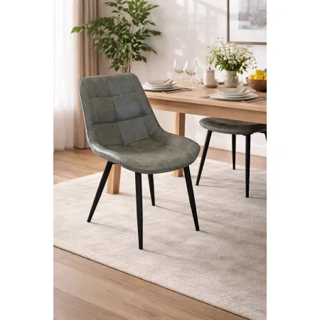 Sedia Imbottita Sala da Pranzo in Ecopelle Grigio Moderna Gambe Nere
