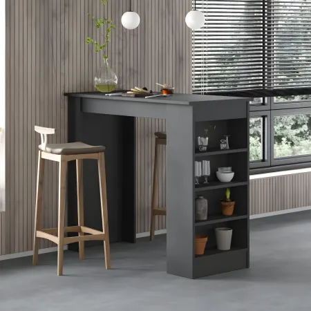Penisola Cucina Alta 117x54 Tavolo Snack Antracite Ripiani Salvaspazio
