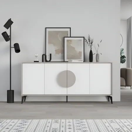 Madia Soggiorno Moderna 180 cm 4 Ante Bianco Tortora Moderno Piedini