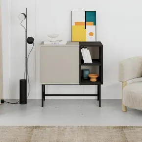 Mobile Soggiorno Moderno Basso 1 Anta Beige Nero 2 Vani a Giorno 2