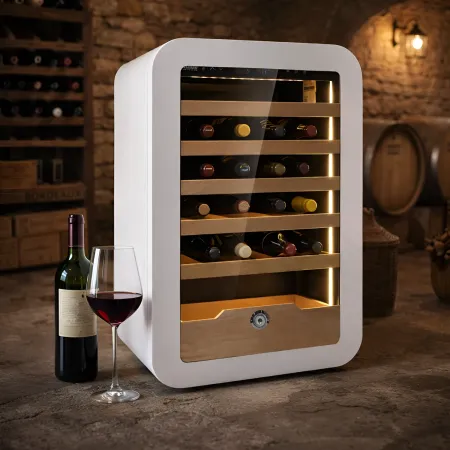 Cantinetta Vino 36 Bottiglie 5 Ripiani in Legno Classe G Bianco LED