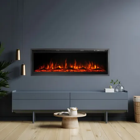 Camino Elettrico a Incasso Frontale 1500 W Effetto Fiamma Colorata 3D