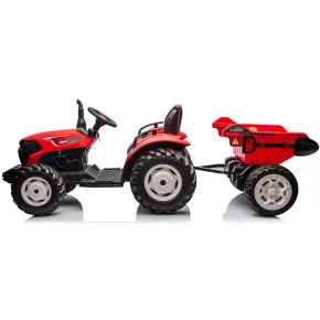 Trattore Elettrico per Bambini 24V Rosso con Rimorchio Ribaltabile 2
