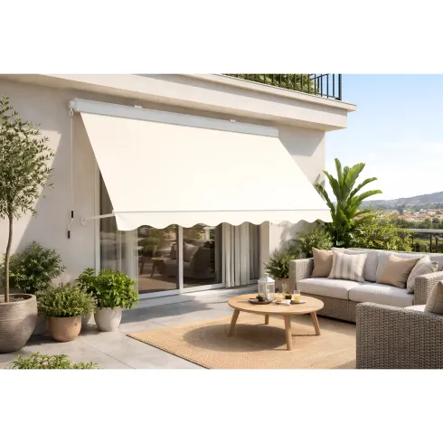 Tenda da Sole a Caduta 250x250 Beige con Bracci Cassonata da Esterno