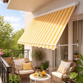 Tenda da Sole a Caduta 400x300 cm Rigato Giallo Bianco Cassonata Bracci 2