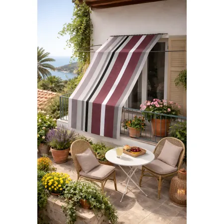 Tenda da Sole Cotone 140x300 Multiriga Marrone Lavabile Anelli Ganci
