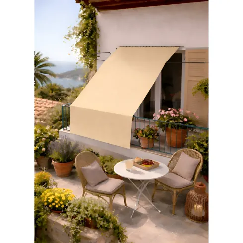 Tenda da Sole Cotone 140x350 Beige Lavabile Anelli Ganci Sacchetto