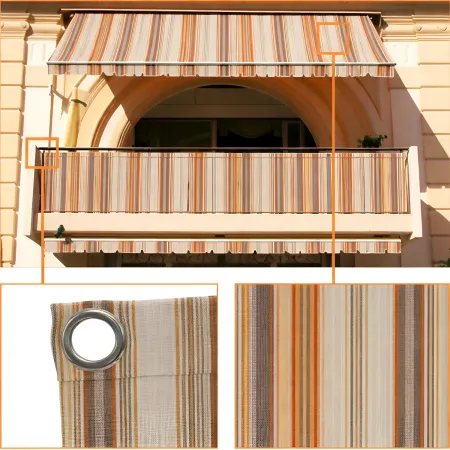 Telo Antisguardo Balcone 75x500 cm Rigato Beige Occhielli Alluminio
