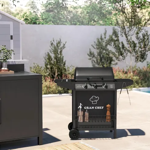 Barbecue a Gas da Esterno 107x55x95,5H cm a 3 Fuochi Acciaio Nero