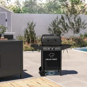 Barbecue a Gas da Esterno 97x51x100H cm a 2 Fuochi in Acciaio Nero 2