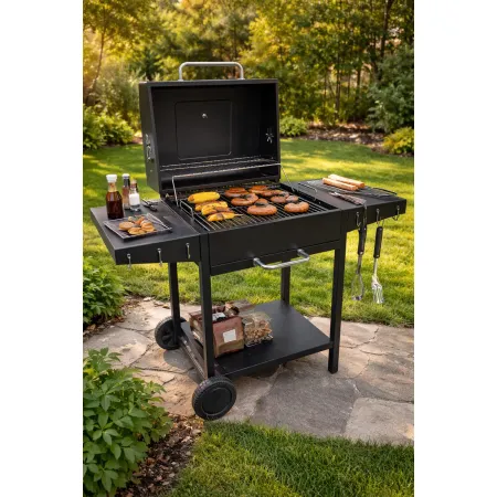Barbecue da Esterno 118,5x61x102H cm a Carbonella Nero Acciaio Smaltato