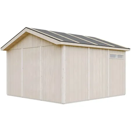 Garage in Legno Grezzo 368x354 cm a Pannelli Box con Porta Elettrica