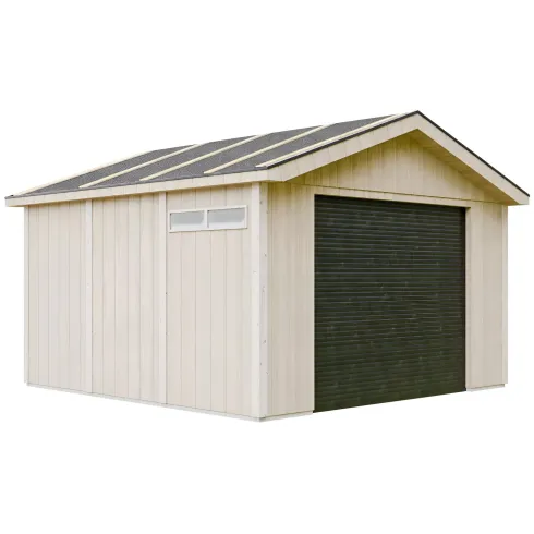 Garage in Legno 368x354 cm Marrone a Pannelli Box con Porta Elettrica