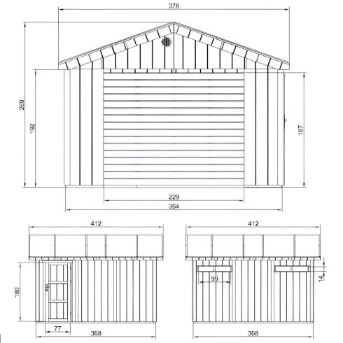 Garage in Legno 368x354 cm Marrone a Pannelli Box con Porta Elettrica