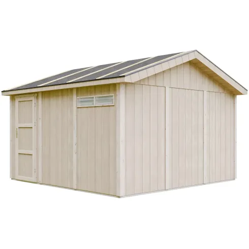Garage in Legno 368x354 cm Miele a Pannelli Box con Porta Elettrica