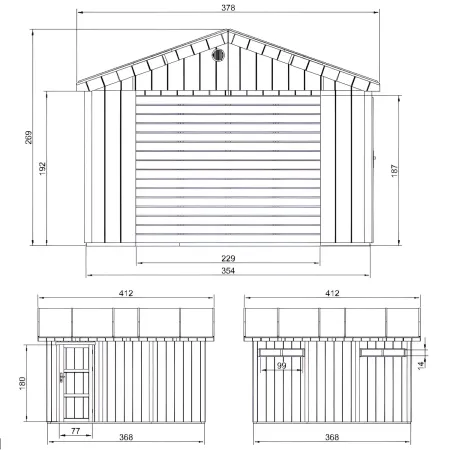 Garage in Legno 368x354 cm Grigio Scuro Pannelli Box Porta Elettrica