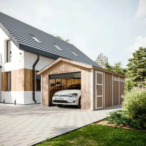 Garage in Legno 354x486 cm Box Auto Moto 17 m2 Marrone a Pannelli