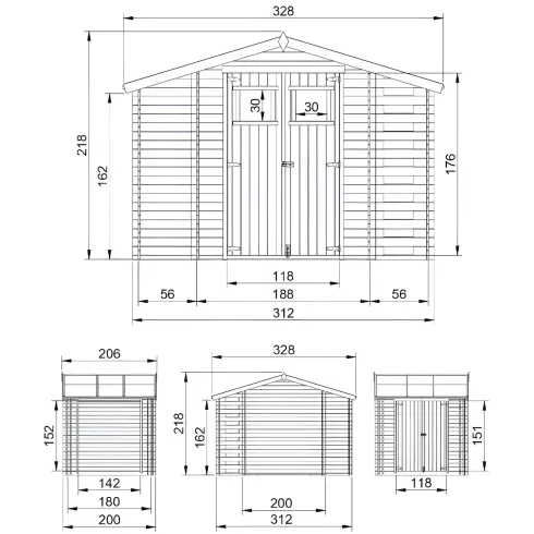 Casetta in Legno Timbela a Pannelli 19 mm Box con Legnaia Laterale