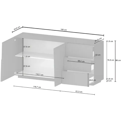 Credenza 2 Ante 3 Cassetti Madia in Legno Nobilitato Bianco Laccato