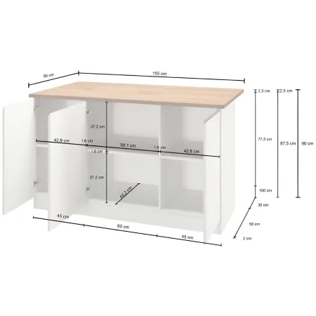 Isola Cucina 3 Ante Antracite Rovere 155x90x90 cm Legno Nobilitato
