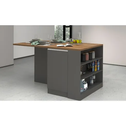 Isola Cucina 2 Ante Antracite Rovere 160x90x90 cm con Vani a Giorno