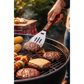 Set Utensili Barbecue 46 cm 3 Pezzi Manico in Legno Rosso per Griglia 2