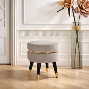 Sgabello Basso Velluto Grigio Chiaro Finiture Oro Pouf Salotto Camera 2