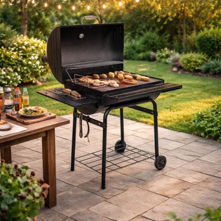 Barbecue a Carbonella Carbone con Affumicatore Coperchio BBQ Griglia Ghisa | Bricoshop24