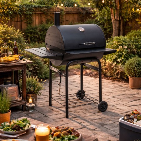 BBQ Barbecue a Carbonella con Affumicatore Coperchio Griglia Barile a Carbone | Bricoshop24