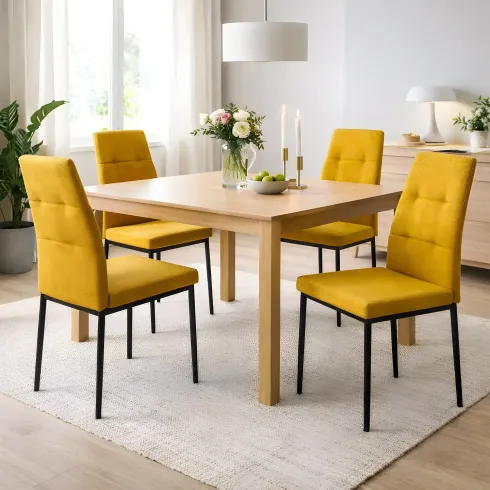 Set 4 Sedie da Pranzo in Tessuto Senape Gambe in Metallo