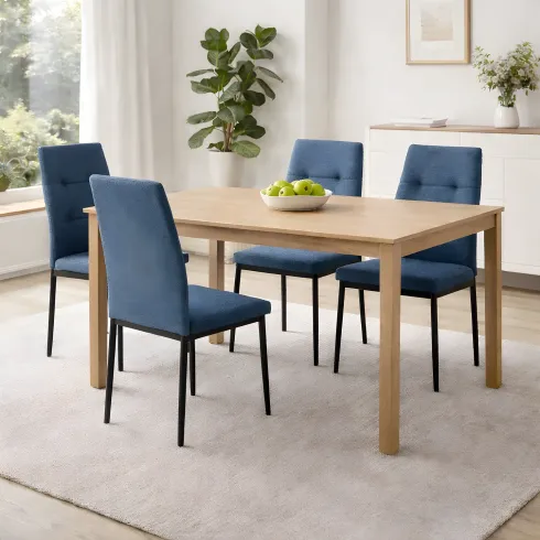 Set 4 Sedie da Pranzo in Tessuto Blu Gambe in Metallo