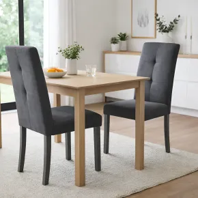 Set 2 Sedie Imbottite in Legno Grigio con Seduta in Tessuto Grigio 2