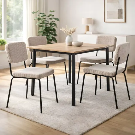 Set 4 Sedie in Tessuto Beige 44x55x83 cm Struttura Metallo Nero