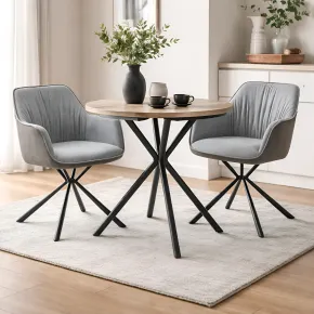Set 2 Sedie Imbottite in Tessuto Grigio Retro in Ecopelle Gambe Nere 2