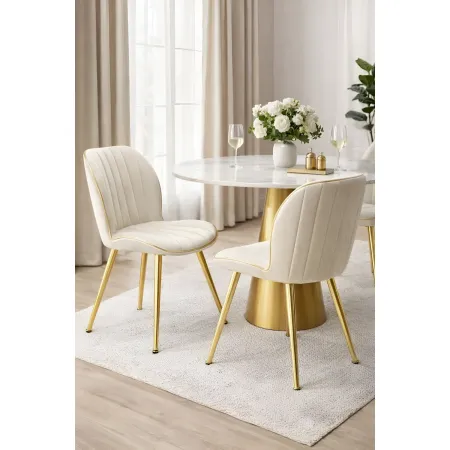 Set 2 Sedie da Pranzo in Velluto Crema Finitura Oro Moderno Soggiorno