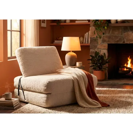 Poltrona Letto Bouclé Compressa Bianco Moderna per Salotto Camera
