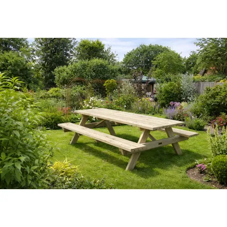 Tavolo Picnic in Legno 239x161x72 con 2 Panche Integrate da Esterno