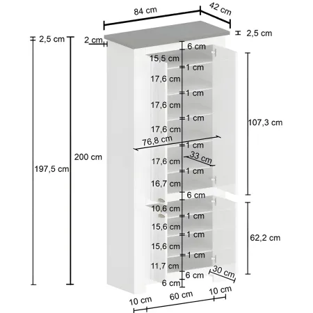 Armadio Scarpiera 4 Ante Mobile Ingresso Bianco Rovere 84x42x200 cm