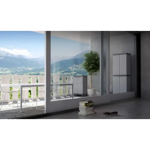 Armadio in Resina Basso due Ante con Ripiani da Esterno Mobile Balcone Plastica