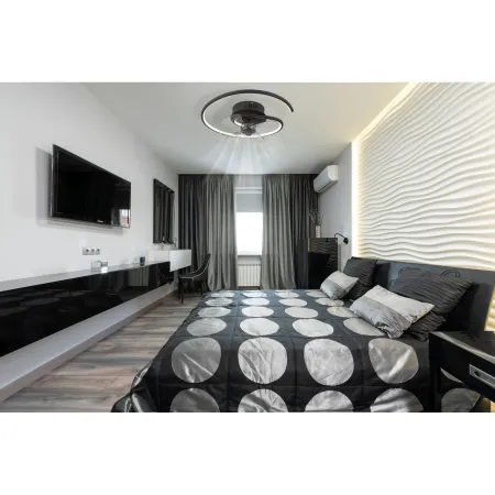 Ventilatore da Soffitto con Luce LED Nero Moderno 30W Telecomando