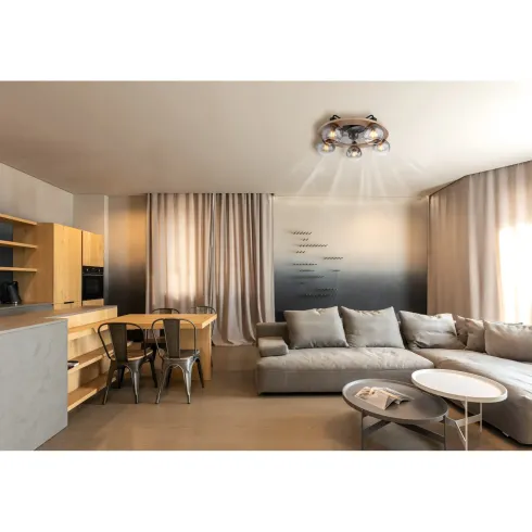Ventilatore Soffitto con Luce 5 Bracci E27 3 Pale Nero Effetto Legno