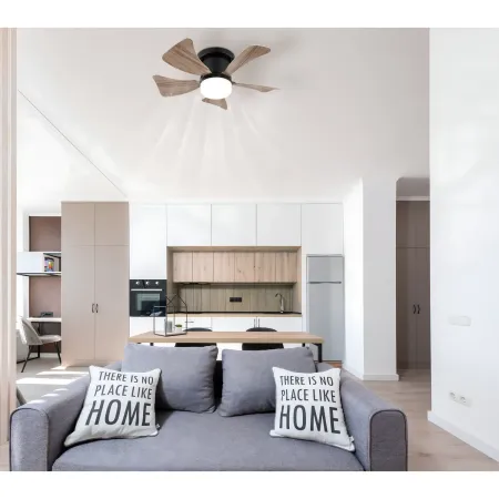 Ventilatore Soffitto con Luce CCT Regolabile Nero 5 Pale Effetto Legno