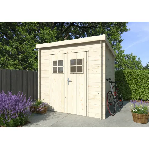 Casetta in Legno 19 mm 216x216 cm Blockhouse Tetto Perline Doppia Porta