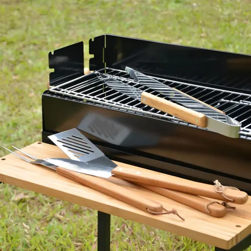 Set Utensili Barbecue Campignaz 10 Pezzi Acciaio Inox Manico in Legno